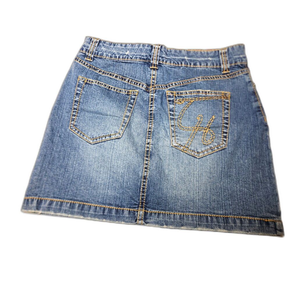 Tommy Hilfiger Denim Mini Skirt Size 4 Y2K Stitched Pocket Medium Wash - Picture 3 of 9